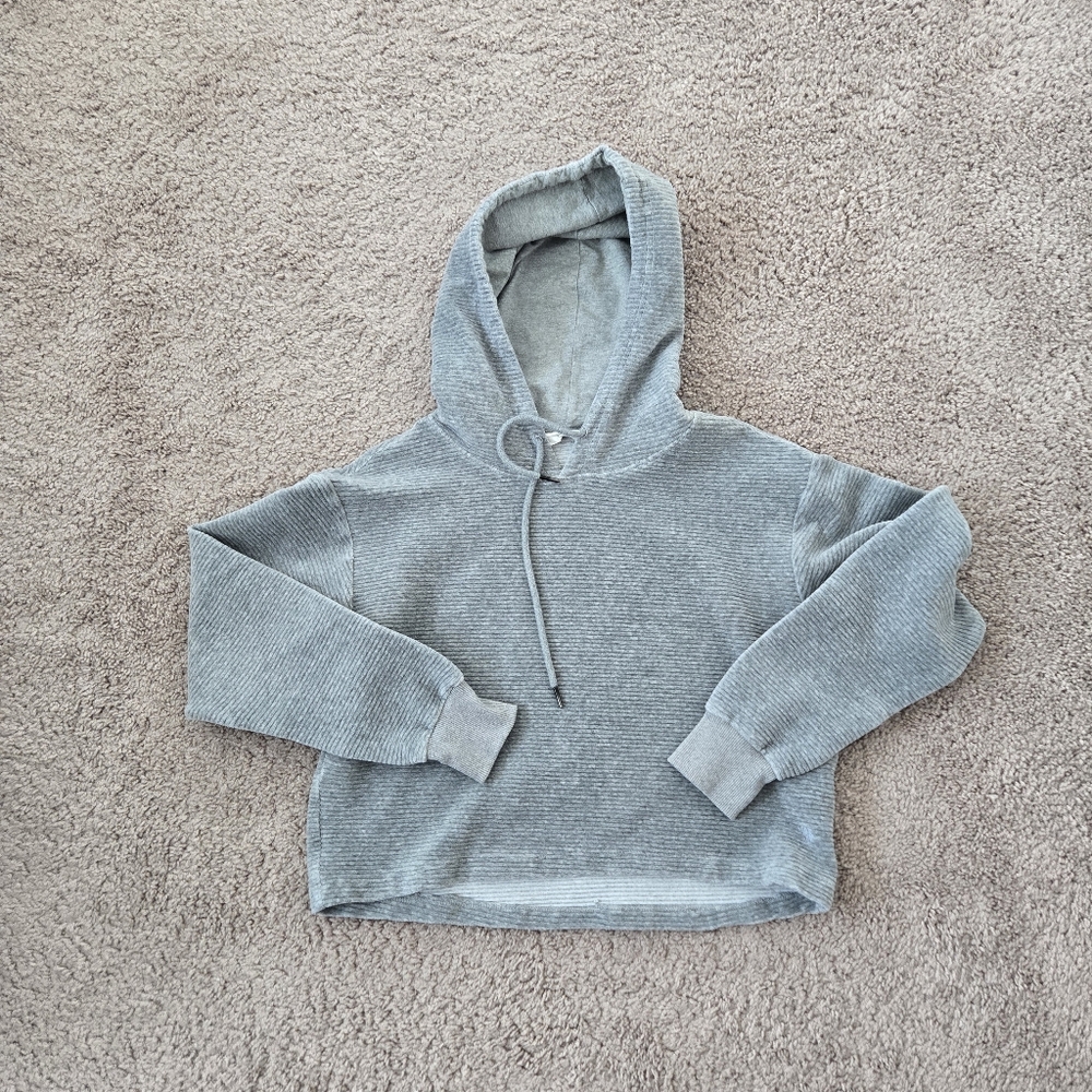 Tavi Noir Semi Cropped Hoodie Womens XS Gray Ribbed Velvet Lounge Athleisure - Picture 7 of 16